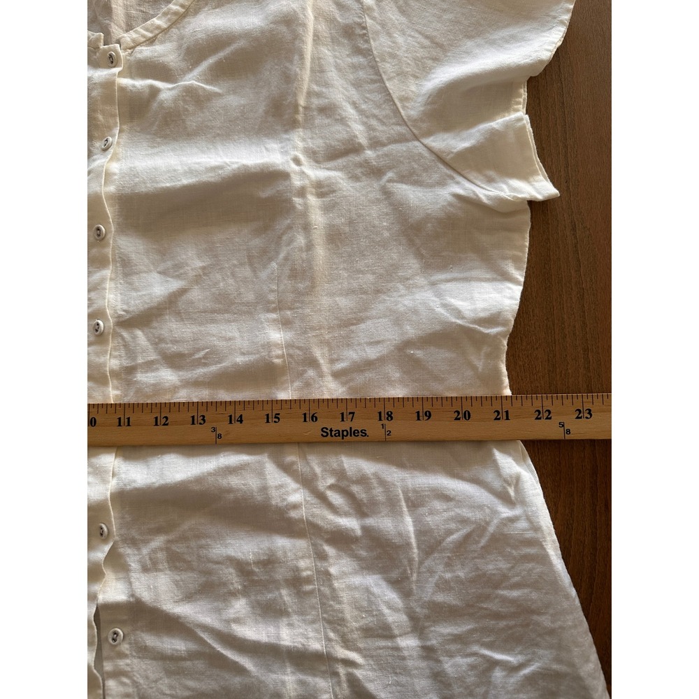 Eileen Fisher Womens XL White 100% Linen Short Sleeve Button Up Blouse Top - Picture 4 of 8